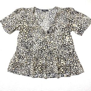 Madewell Daisy Groove Crossover Peplum Top Womens XS Wrap Style V-Neck Floral